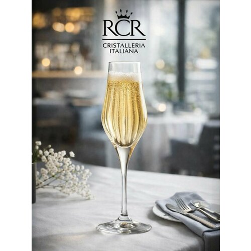 фото Бокалы для шампанское, подарочный набор rcr "style timeless" 2 шт, 230 мл. хрустальное стекло. италия