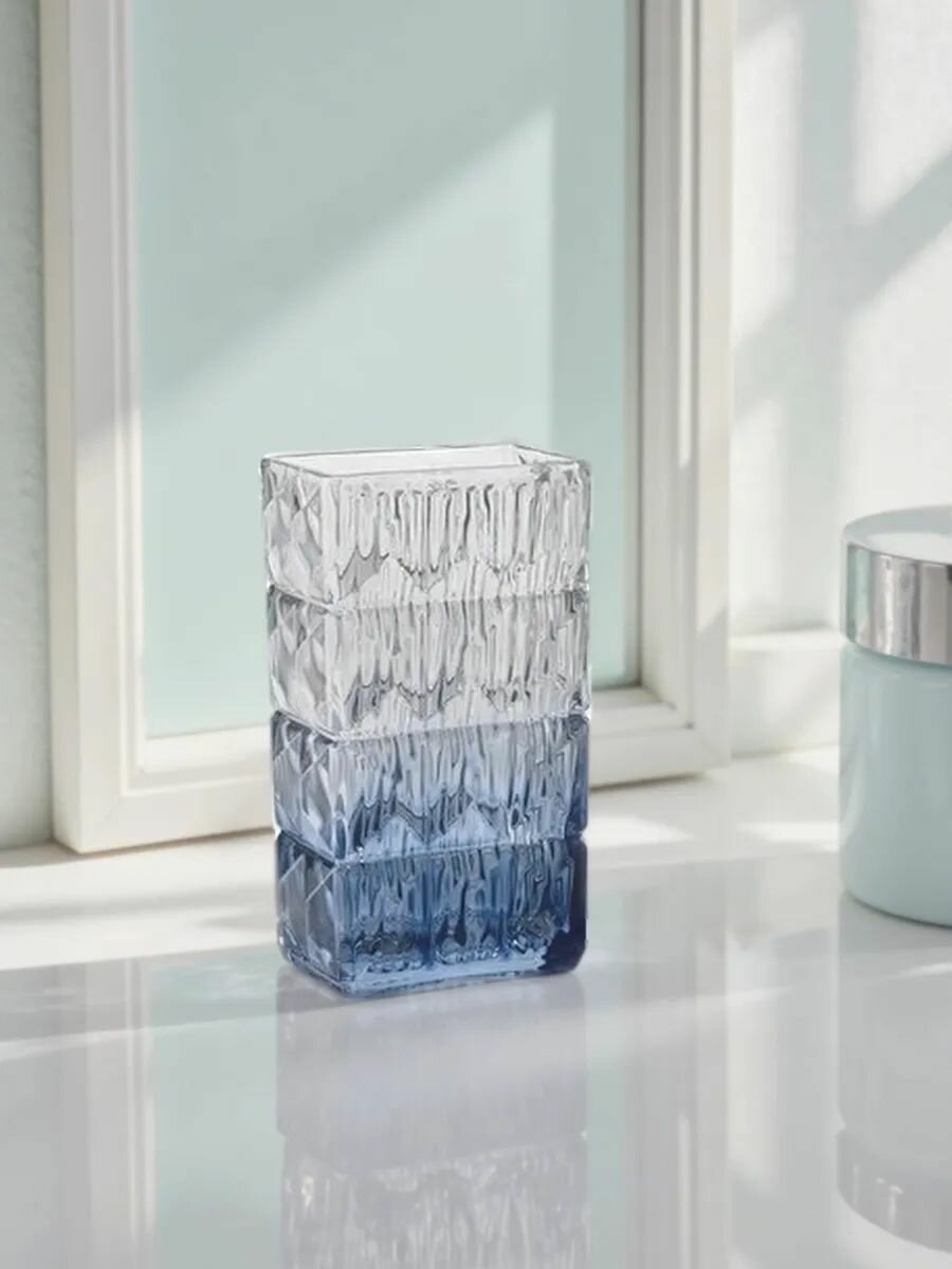 Ваза интерьерная, 12*8*20см, хрусталь, цвет прозрачный с голубым — фото 1