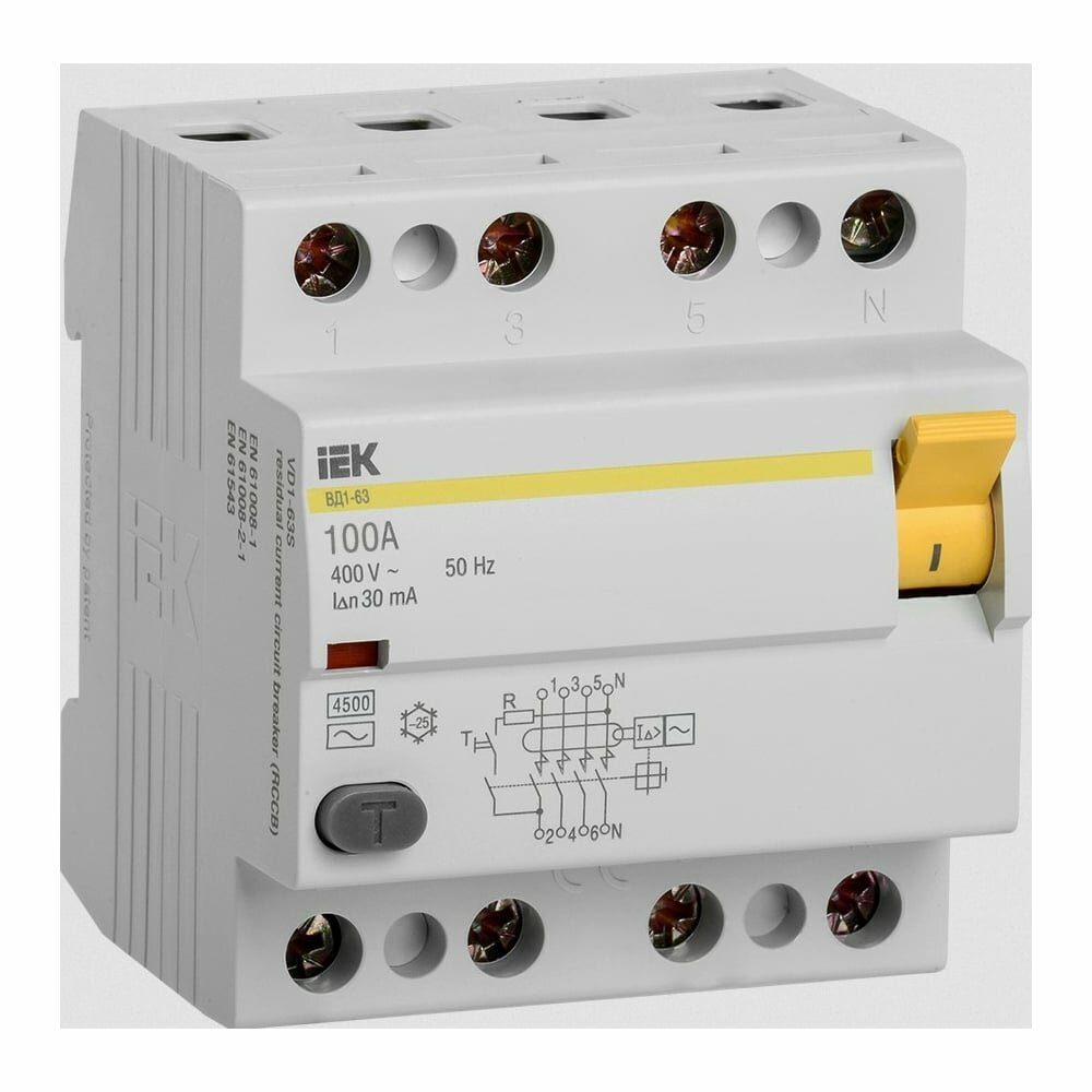 Узо IEK ВД1-63 4п, AC, 100А, 30мА
