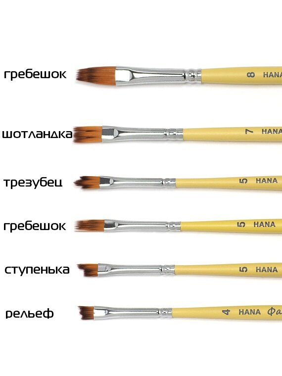 Roubloff набор кистей для рисования HANA №9, 6 фигурных кистей из синтетики — фото 1