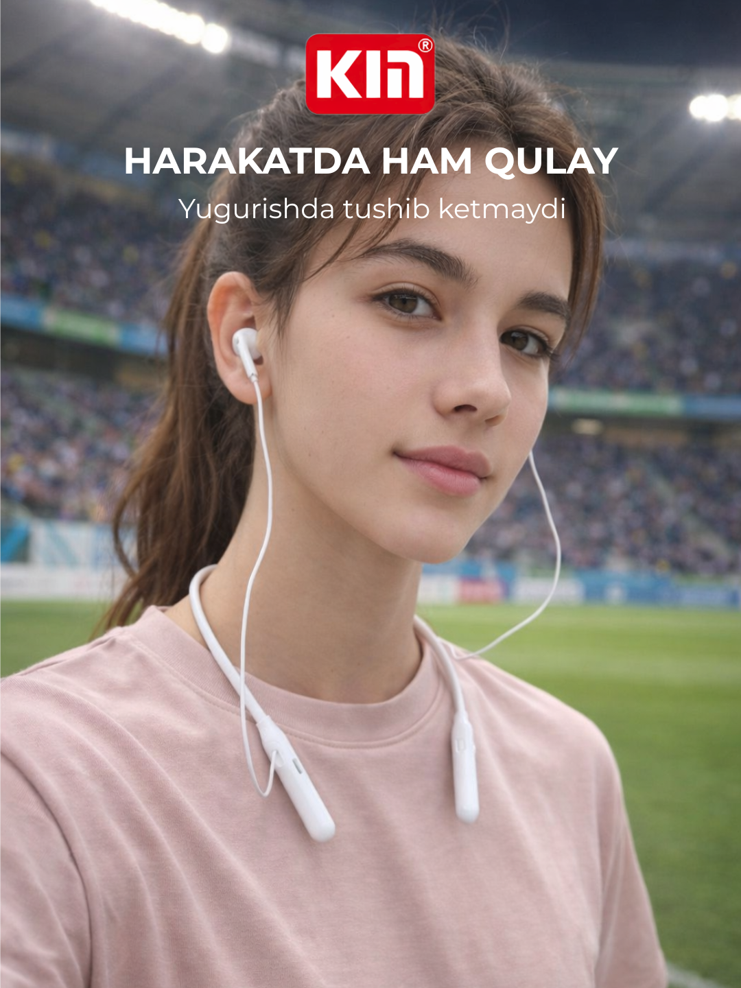 Гарнитура KIN KL02, Bluetooth 5.0, шейное крепление, мягкие амбушюры, белые — фото 1