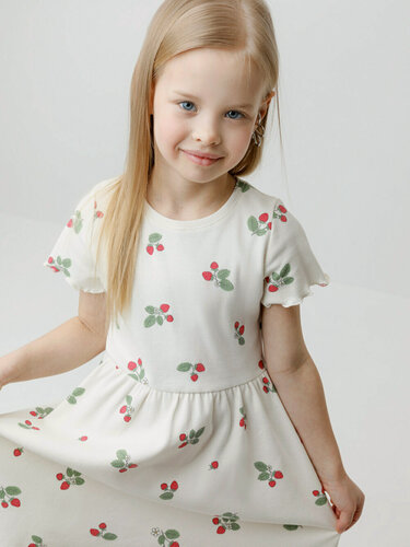 Изображение товара Платье в рубчик с принтом для девочки, хлопок