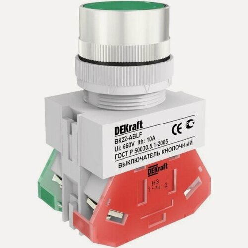 Изображение товара Выключатель кнопочный Dekraft ABLF ВК-22 d22мм 220В зеленый, 25013DEK