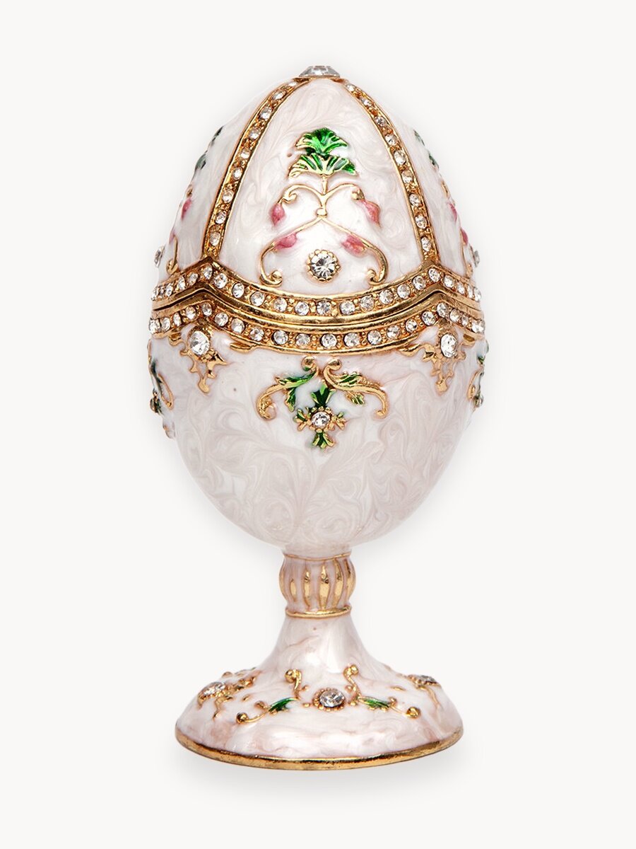 Шкатулка сувенирная "Фаберже" ISMAT, металл, стразы, 1 отделение, 10х4х4 см, бежевая