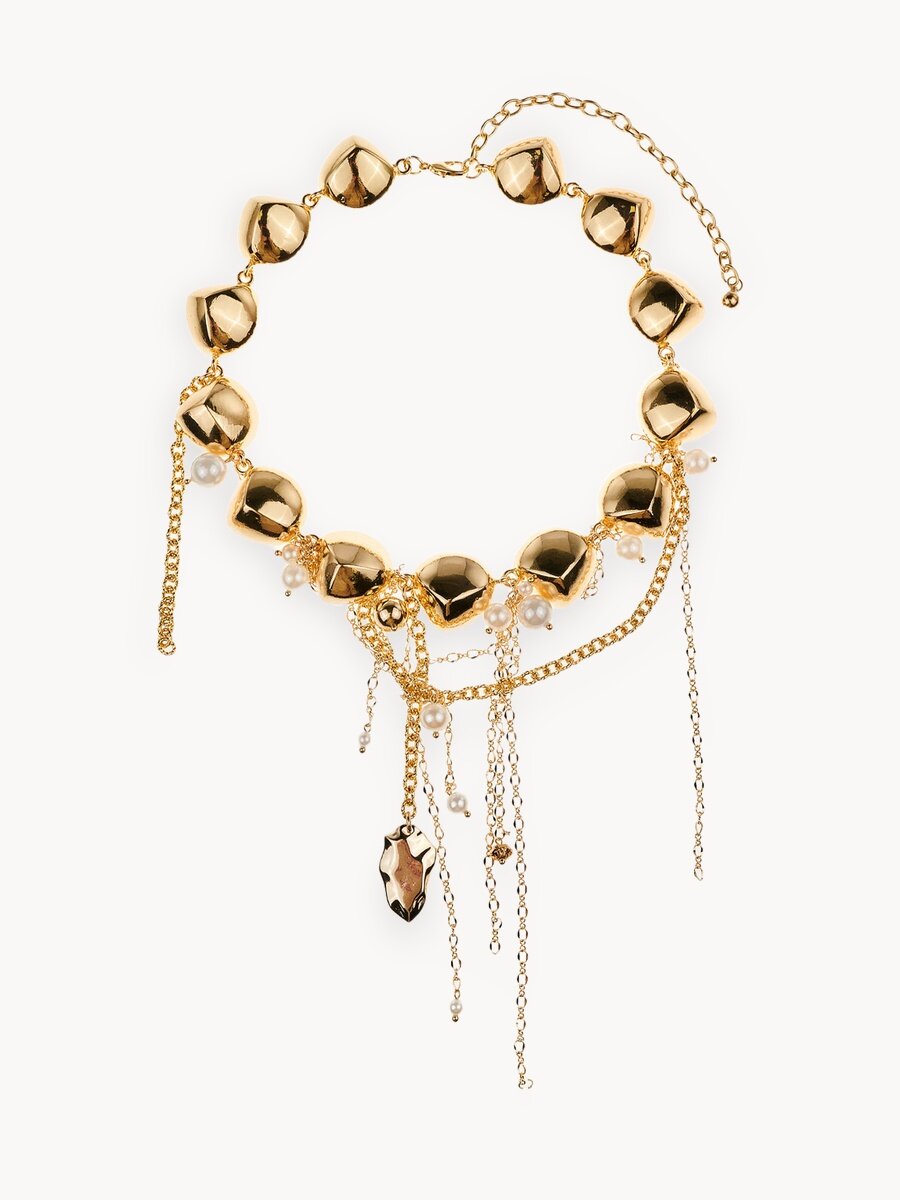 Колье YAROSLAVNA, вулканическая лава, длина 41 см, белый, золотой