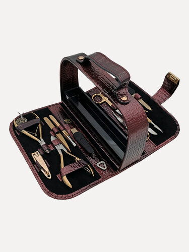 Изображение товара Маникюрный набор Zinger MS-1101 BG, 12 предметов, медицинская сталь, натуральная кожа, позолоченный/перламутровый бордовый