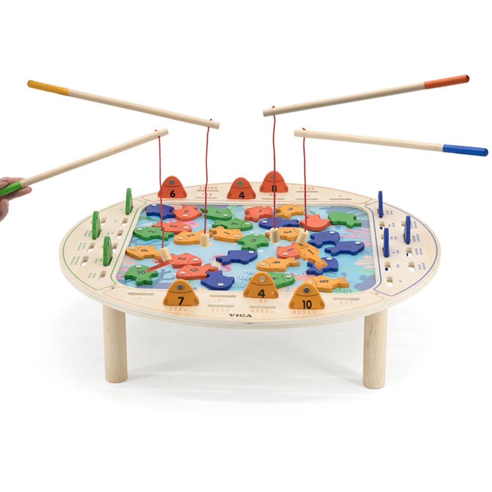 Магнитная рыбалка VIGA "Fishing Game", дерево, столик, в коробке