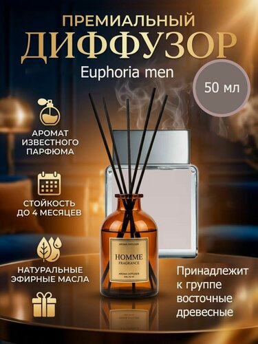 Изображение товара Диффузор для дома, ароматический с палочками в комплекте Euphoria men эйфория 50 мл, 1шт