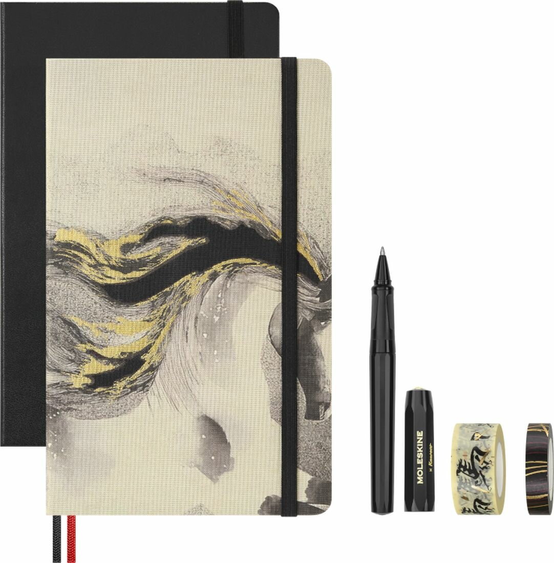 Набор Moleskine Year of the Horse Creative Set: блокнот в линейку 176стр, блокнот для рисования черный, ручка шариковая, скотч декоративный-2шт, подарочная коробка