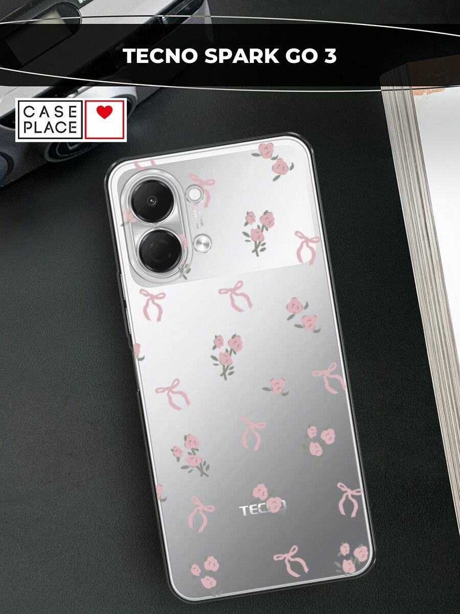Чехол на Tecno Spark Go 3 / Текно Спарк Го 3 с принтом Розы и ленточки, прозрачный