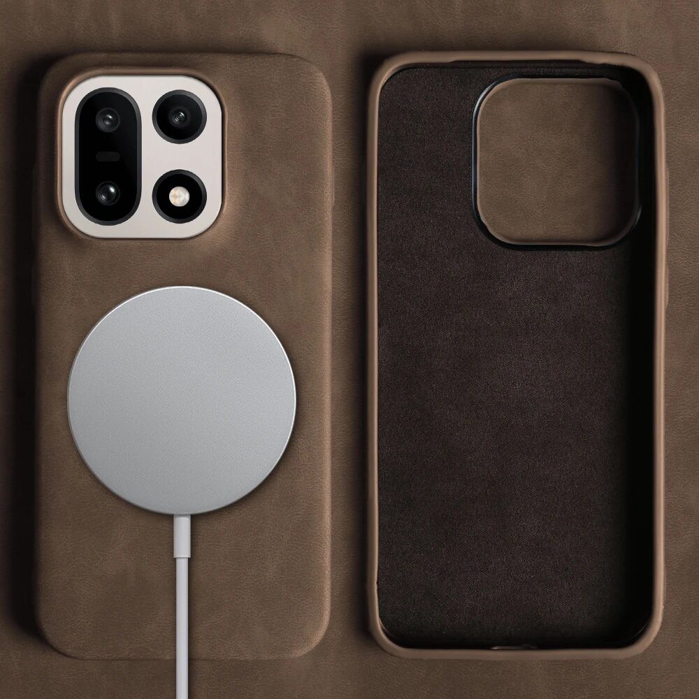 Кожаный магнитный чехол для телефона Magsafe для OnePlus 15, 13, 13R, 13S, ОнПлус 15, Khaki A26301