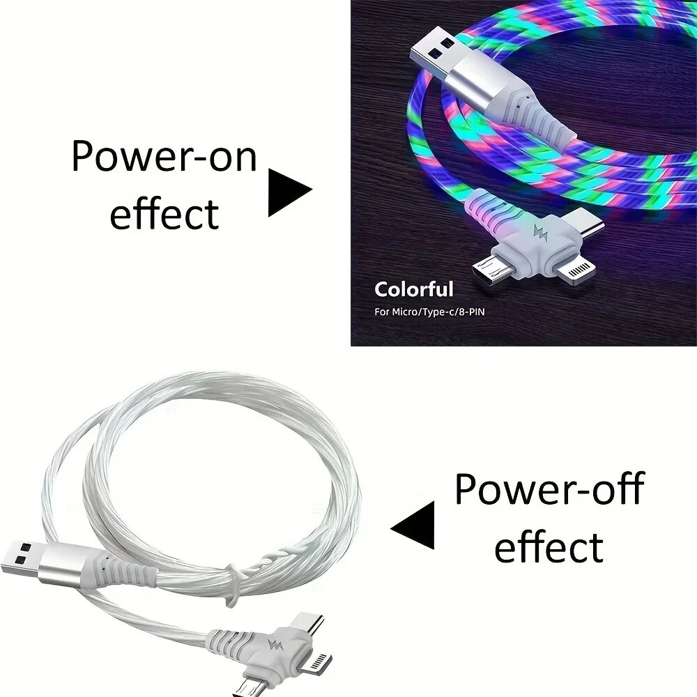 LED USB кабель 3-в-1, Multicolor, Micro/Type-C/Lightning — фото 1