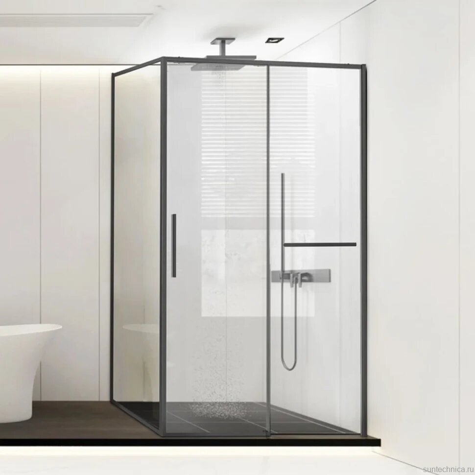 Душевой уголок Vincea Slim Soft VSR-1SS9015CLGM 150x90, профиль вороненая сталь, стекло прозрачное