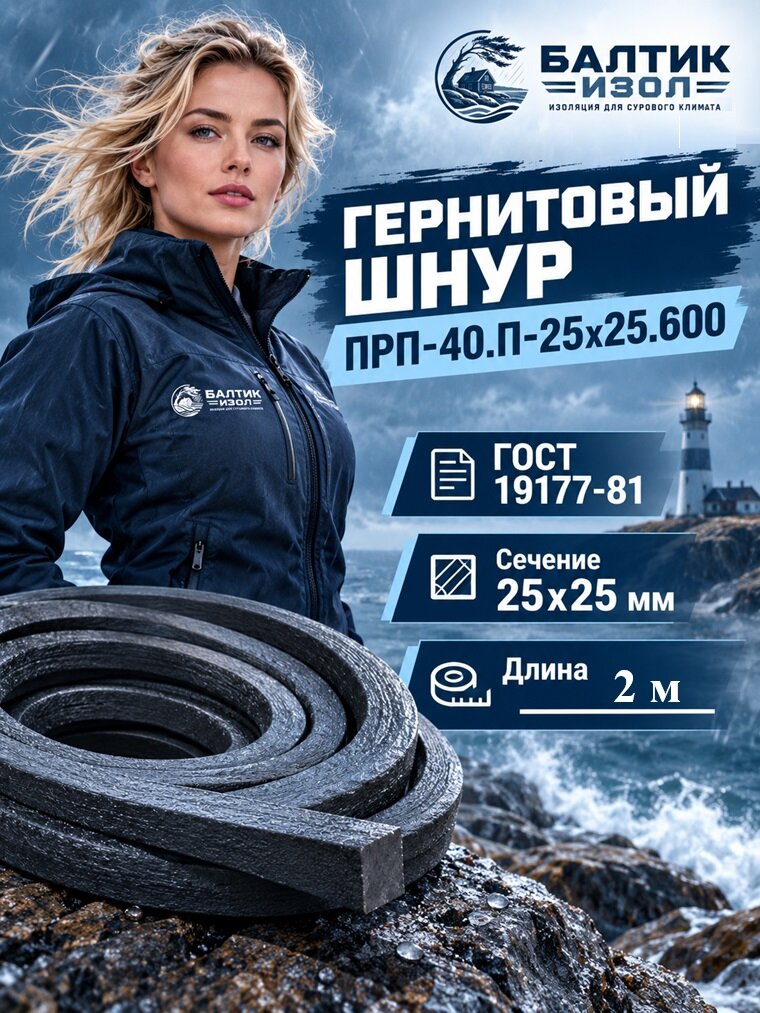 Пористый уплотнительный шнур (гернитовый шнур) ПРП40. П-25х25.600 квадрат 25х25 мм, 2 м. пог.