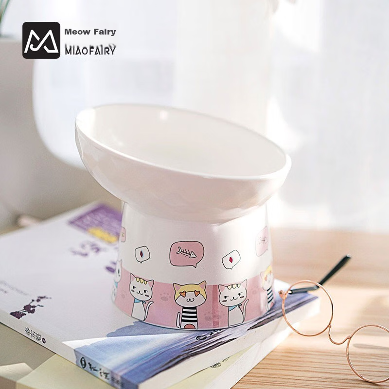 Керамическая миска Miaoxianer для кошек с защитой шеи и антипроливным дизайном для мелких собак Характеристики：Дизайн