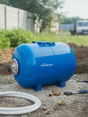 Изображение товара Аквабрайт ГМ-100 Г гидроаккумулятор 100 л горизонтальный стальной, оранжевый, 1 дюйм, 10 бар, для насосной станции и питьевого водоснабжения