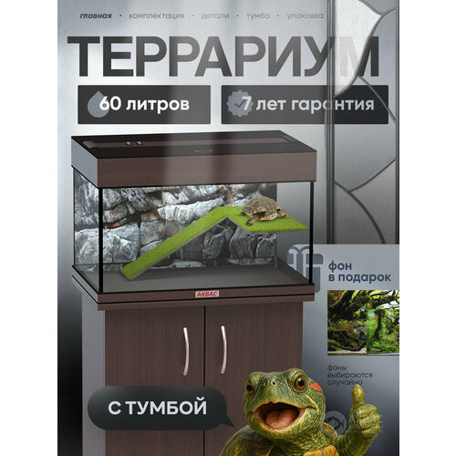 фото Аквариум для красноухой черепахи 60 литров с тумбой, освещением и крышкой (56*36*37 см) аквас