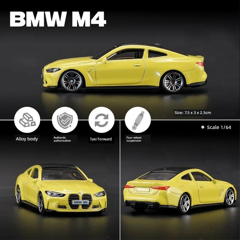 Официальная алюминиевая модель автомобиля BMW M4 G82 Желтый для мальчиков Детская мини-гонка 1:64