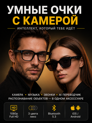 Изображение товара Очки с камерой и искусственным интеллектом, смарт очки, умные очки, черные