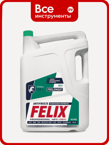 Изображение товара Антифриз FELIX PROLONGER-45 G-11, зеленый, на основе моноэтиленгликоля, 10 кг, для защиты от замерзания и коррозии