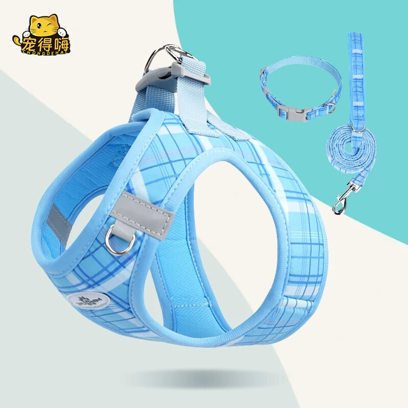 Кошачий жилет с поводком 1,5 м, синий, размер 2XS (1,5-2,5 кг) для мини-кошек