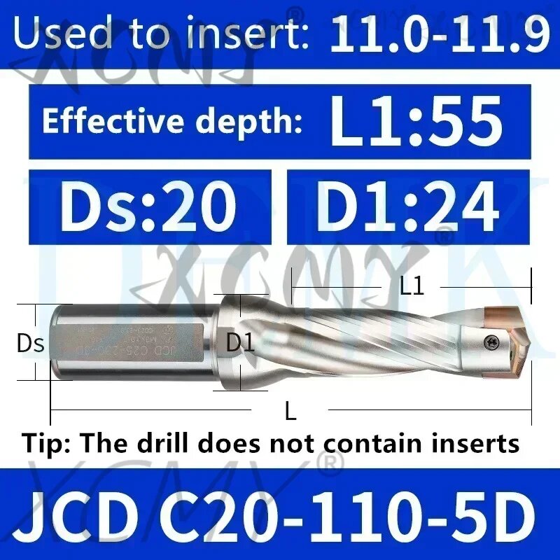 Сверло JCD C20-110-5D, L1:55, Ds:20, D1:24