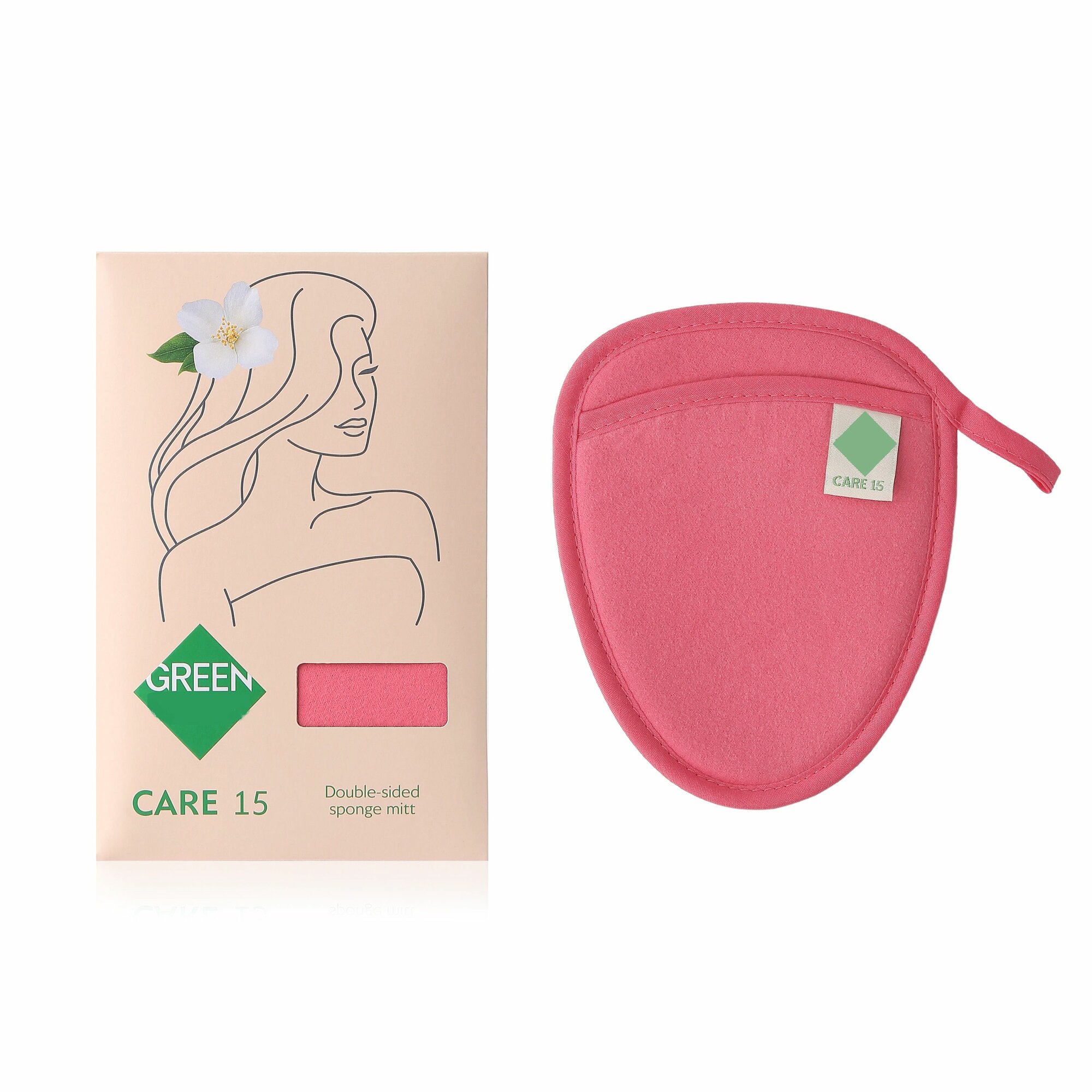 Варежка-спонж двусторонняя Green CARE 15