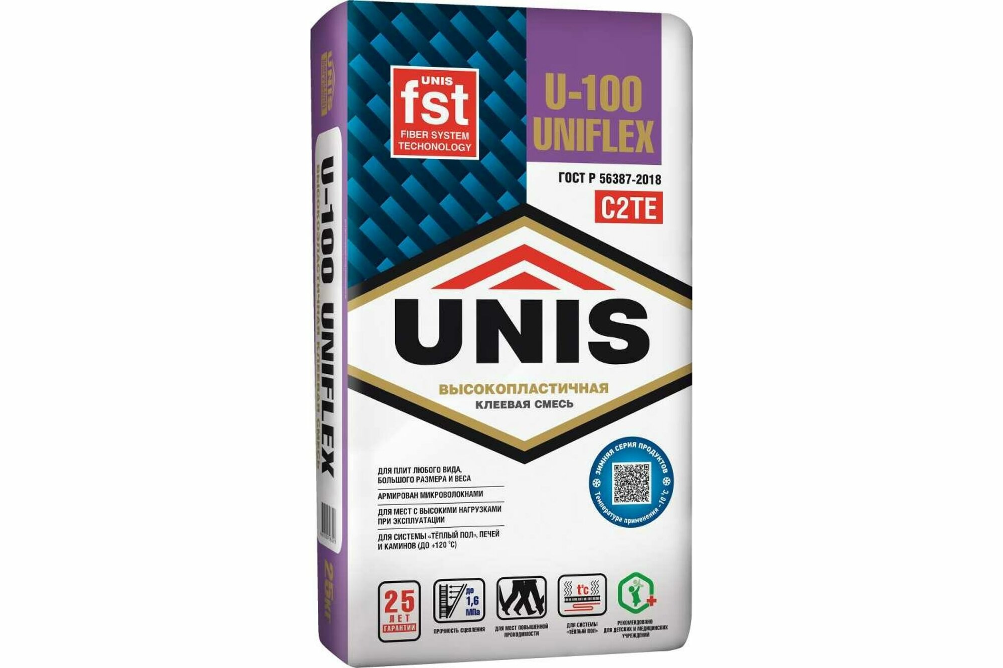 Плиточный клей UNIS UNIFLEX U-100 эластичный класс C2TE 25 кг 4607005183576