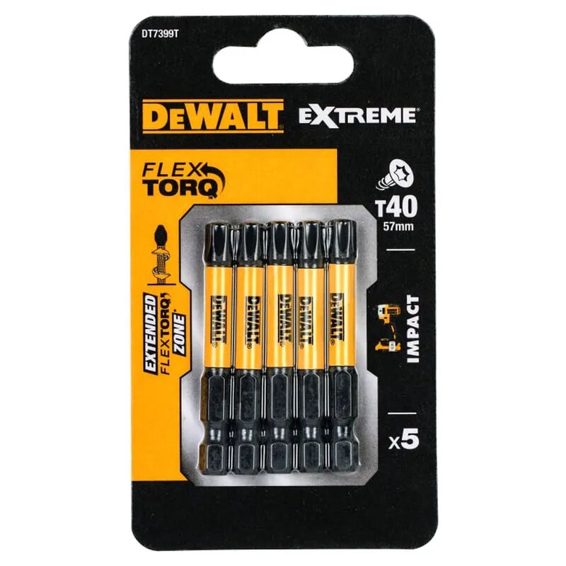 Биты ударные DEWALT "EXTREME" IMPACT TORSION Т40 57мм 5шт. DT7399T-QZ