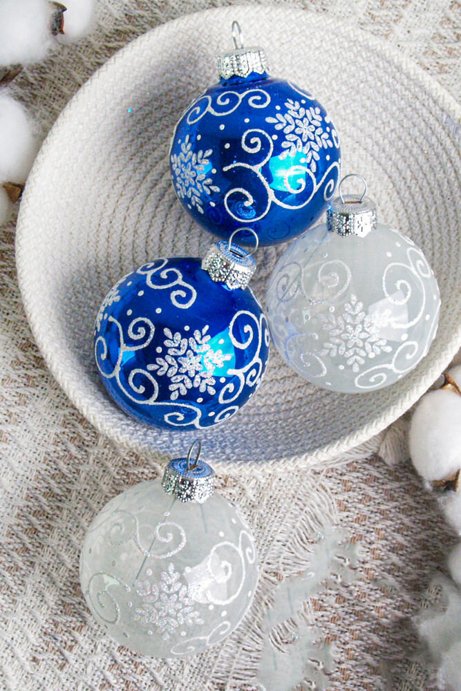 Набор стеклянных шаров хоровод, синий, 60 мм, 4 шт, Елочка С483-син