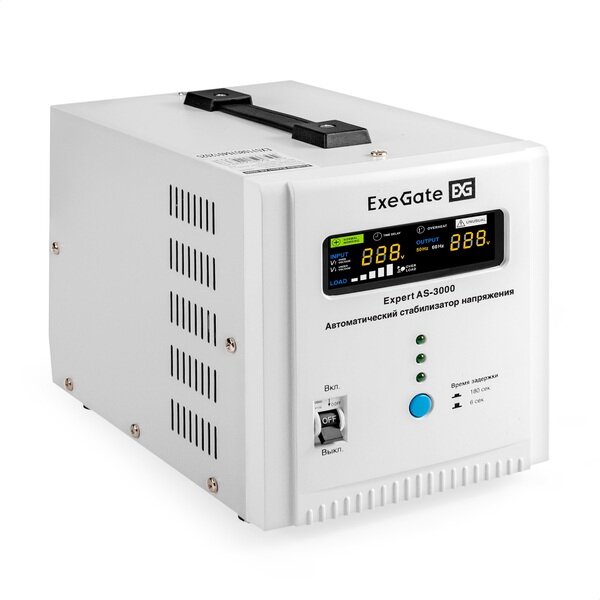 Стабилизатор напряжения ExeGate Expert AS-3000 (3000ВА, вход 140-260В, цветной дисплей, выход 220В±8%, КПД 98%, 5 уровней защиты, метал. корпус, клем. колодка, RTL) EX291724RUS