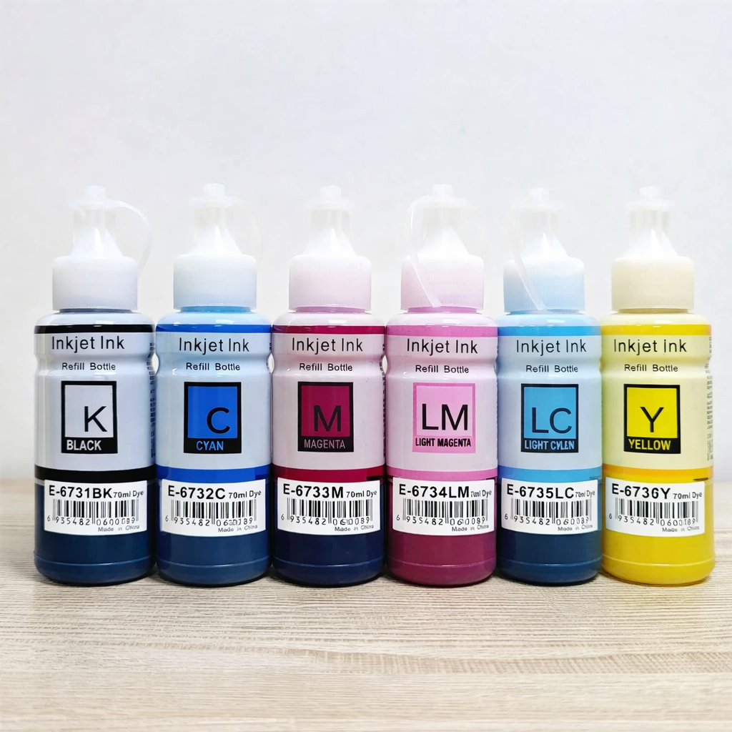 Чернила Epson E‑673 70 мл (в бутылках). Совместимы с принтерами Epson серий EcoTank: L800, L805, L810, L850, L1800 и другими.