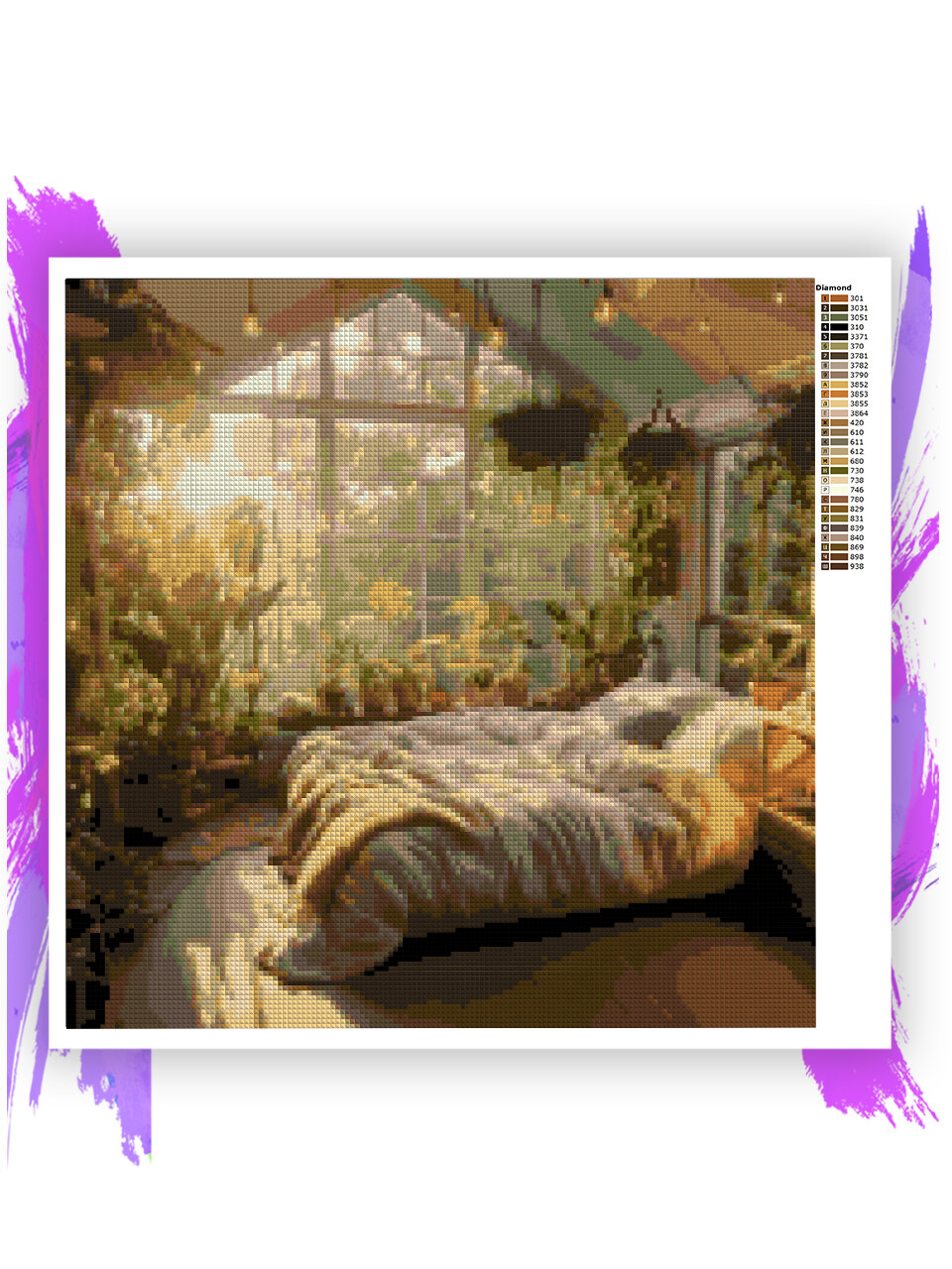 Алмазная мозаика без подрамника - вышивка - Уютная спальня 40 х 40 см