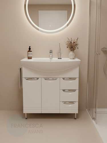 Изображение товара Тумба с раковиной для ванной Доминго 80 белый, с подсветкой (2дв+3ящ, ум. Балтика 80)