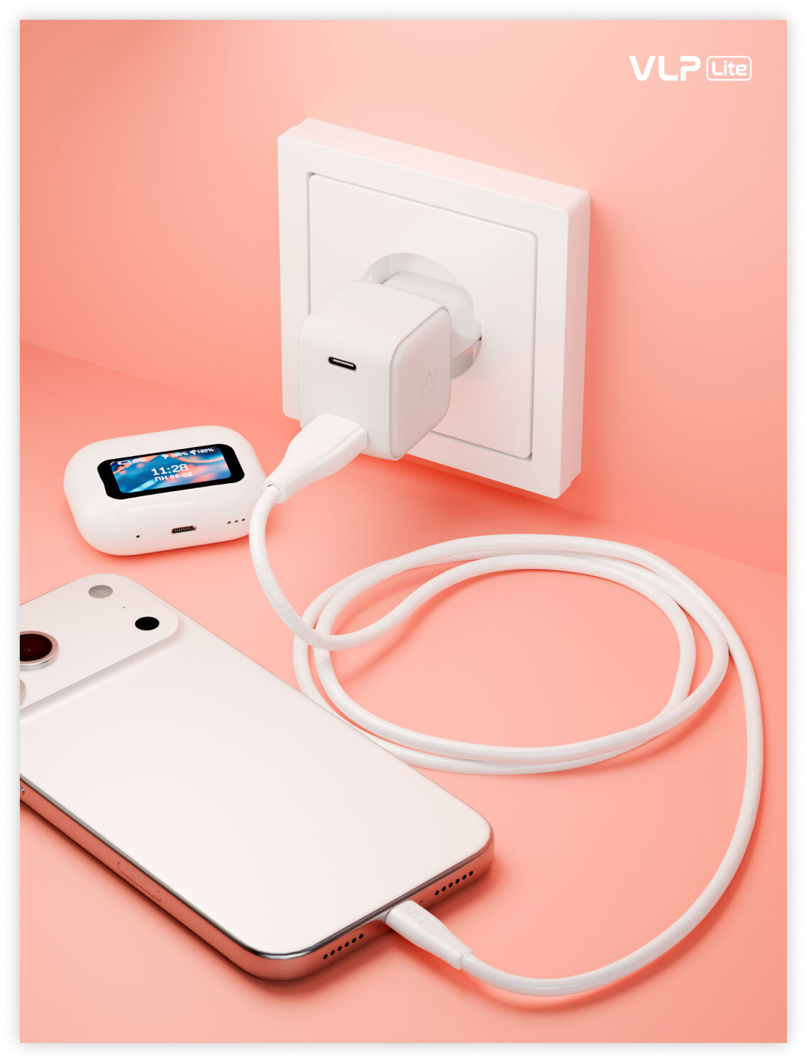 Дата-кабель VLP LITE Color Line USB-A to USB-C, 60W, 1м, белый — фото 1