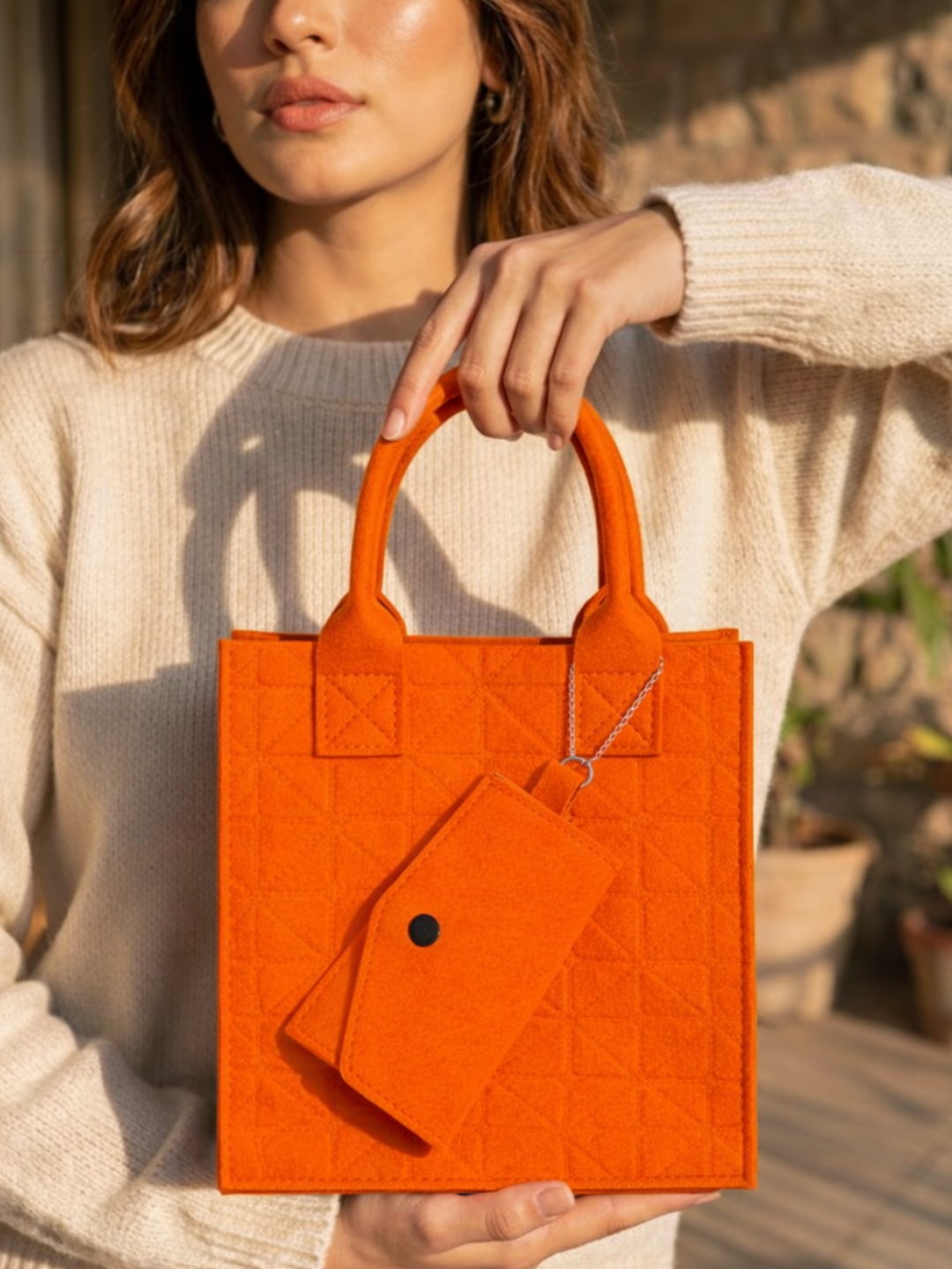 Сумка клатч , фактура бархатистая, оранжевый — фото 1