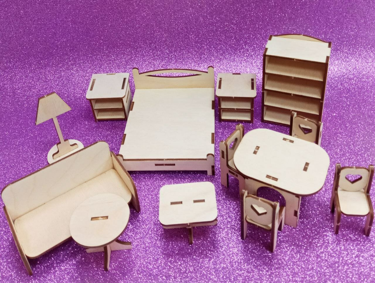 Набор деревянной мебели для детских кукол. фанера 3 мм 12 предметов