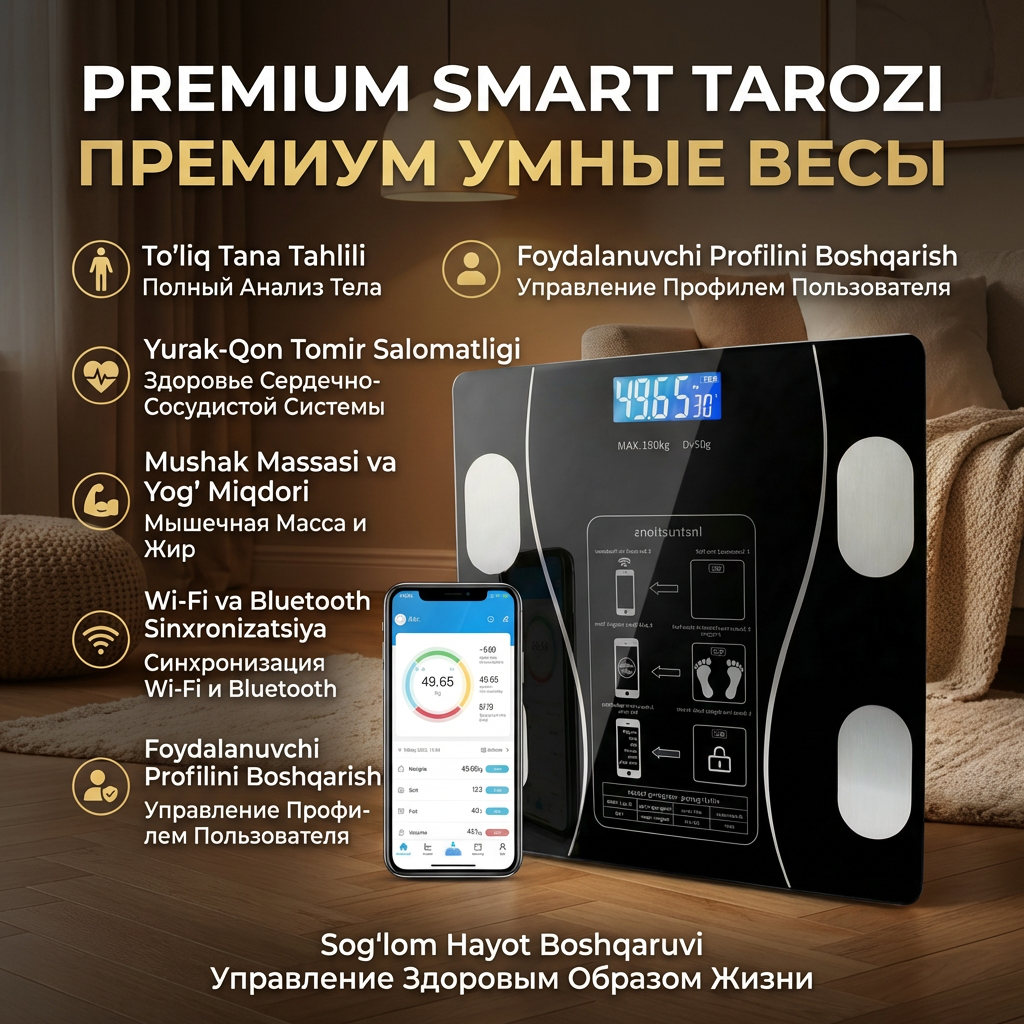 Умные электронные напольные весы Smart Body Fat Scale с Bluetooth, до 180 кг