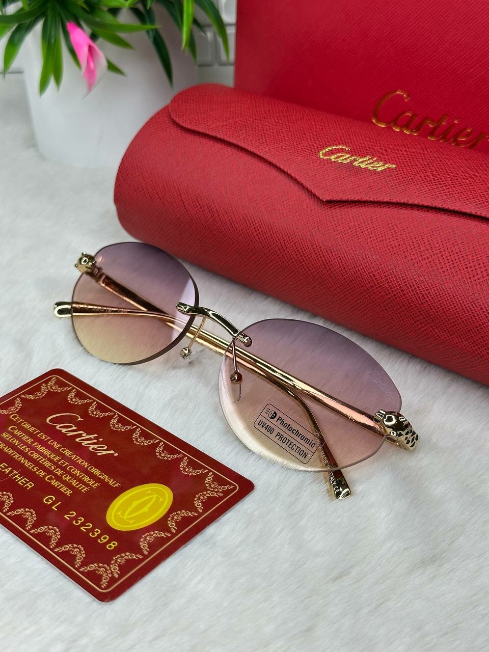 Солнцезащитные очки Cartier, розовый, — фото 1