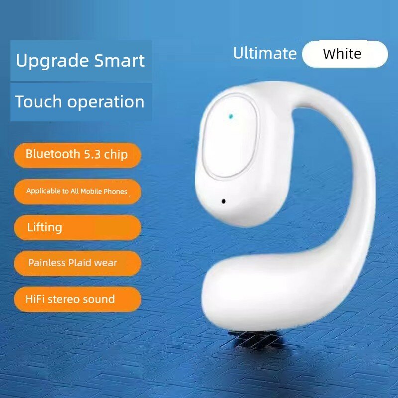 Беспроводные костные наушники Bluetooth для спорта, левое ухо, белая премиум-модель, 8-10 часов автономности,