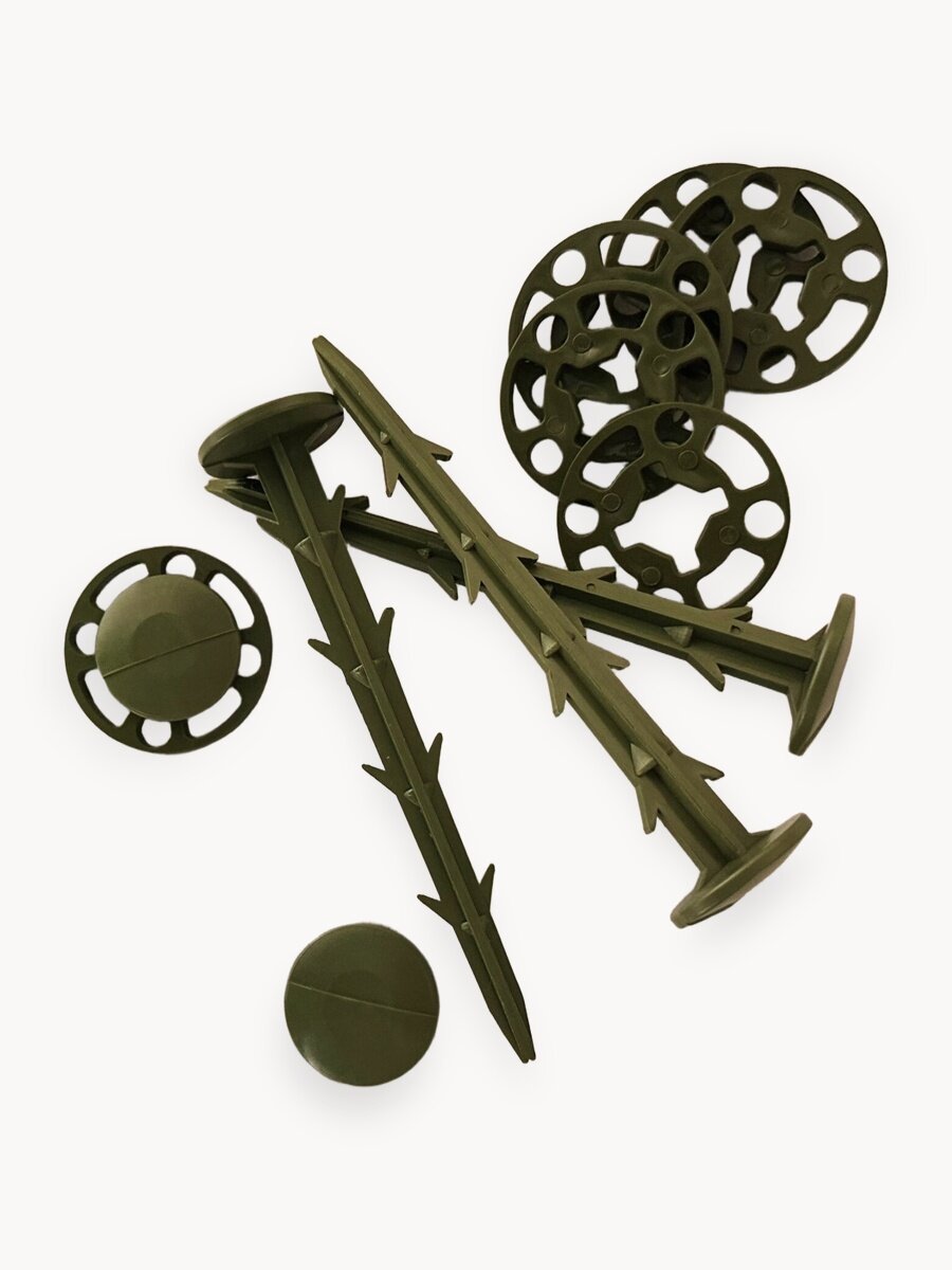 Гвозди садовые для укрывного материала в наборе с прижимными шайбами шайбами, цвет хаки, 20+20