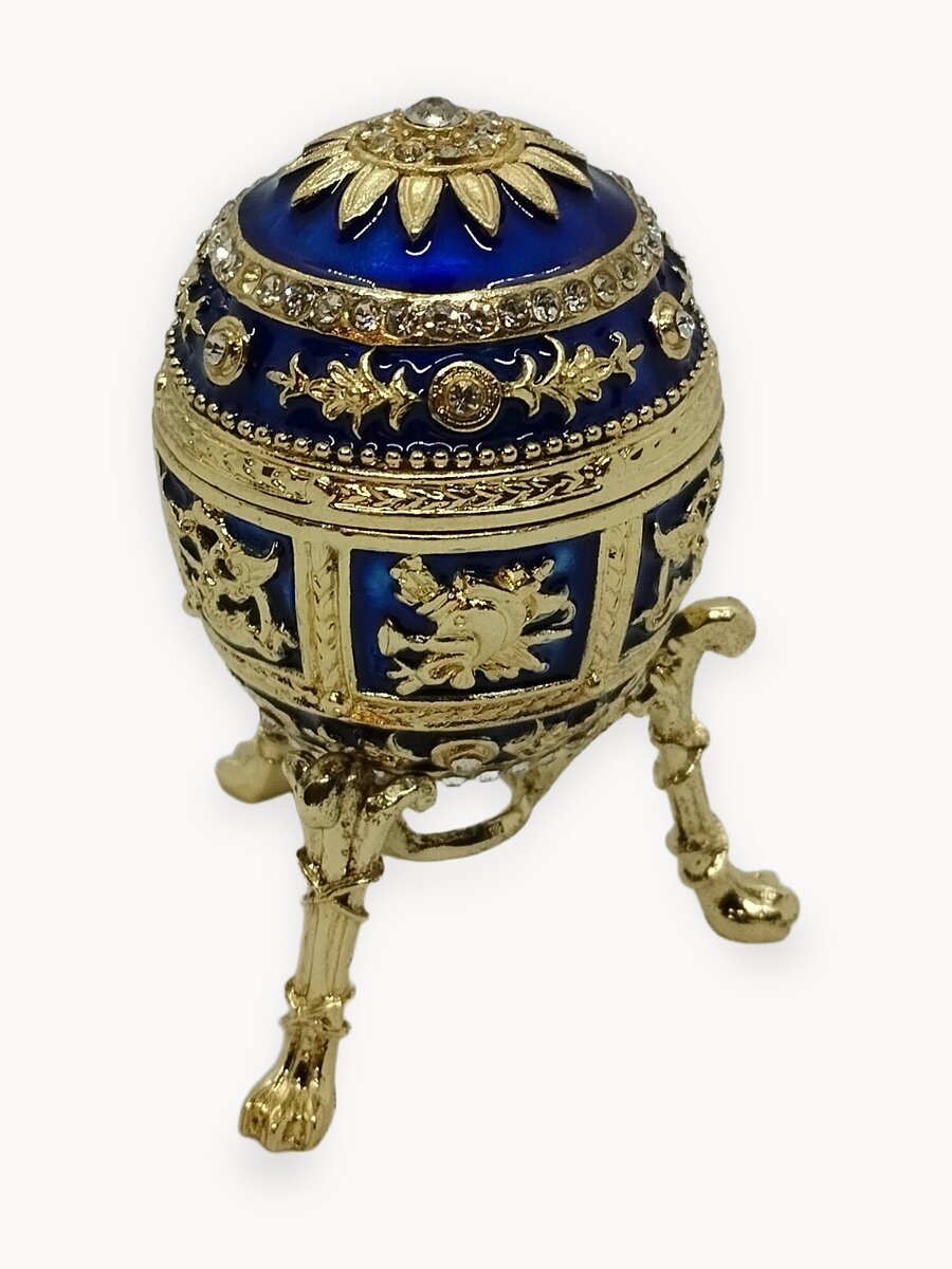Яйцо Фаберже с орнаментом на подставке, синее . Арт -90797