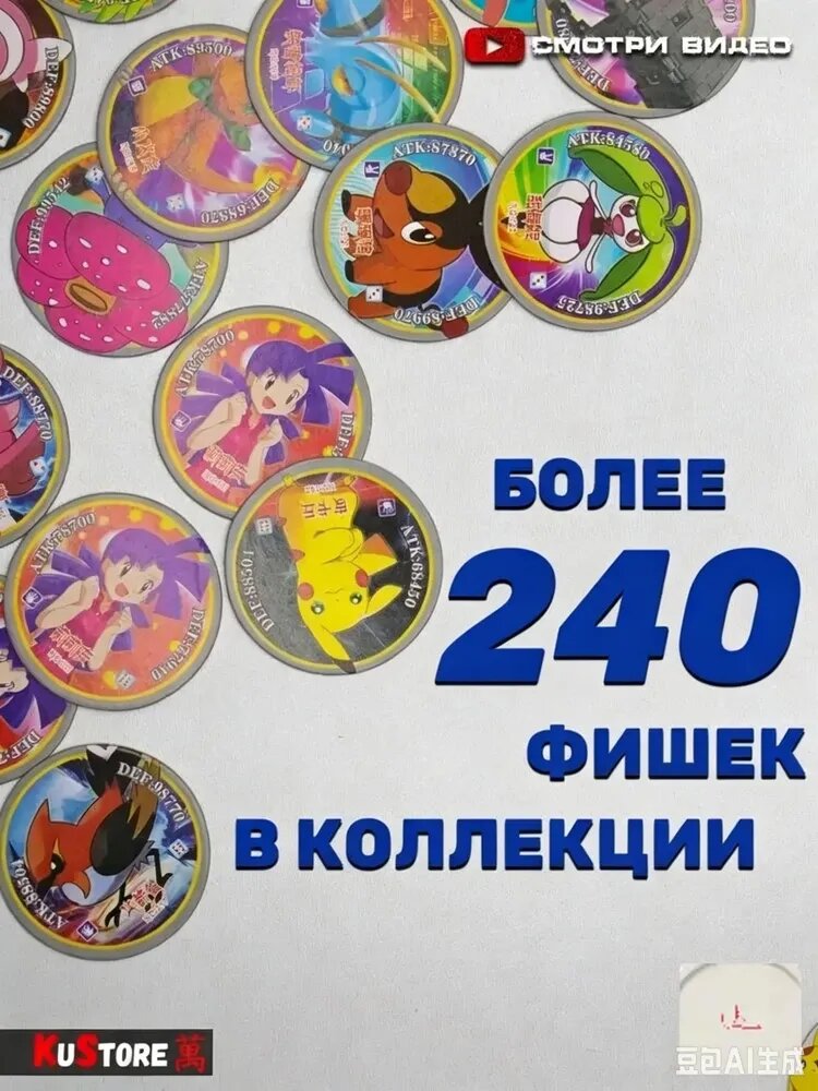 Фишки игральные Pokemon / Покемон, CAPS, Сотки (240 штук)