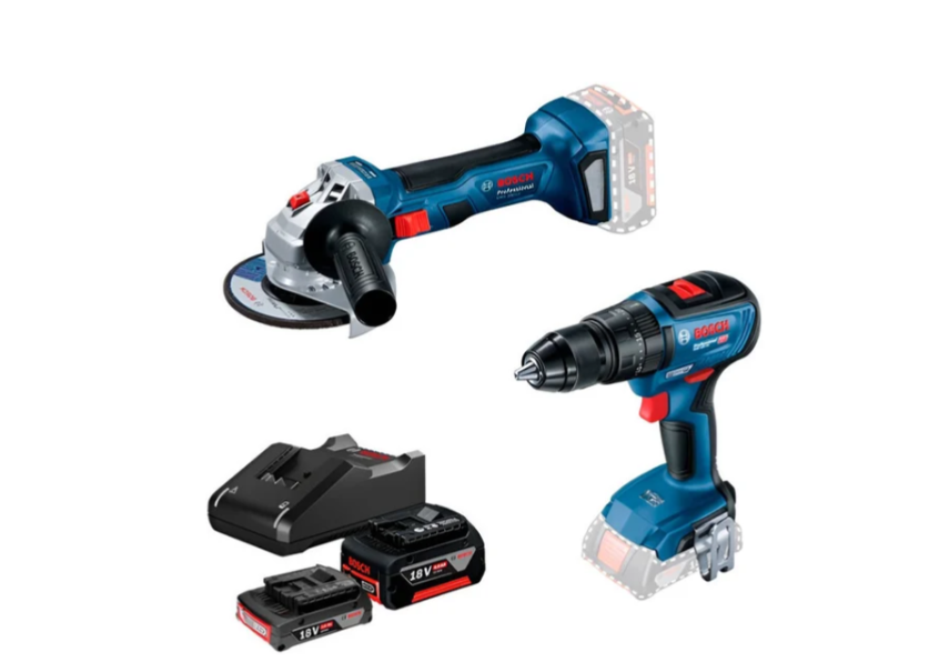 Набор электроинструментов Bosch 0615990M8S (болгарка, шуруповерт, 2 АКБ)
