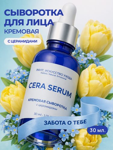 Изображение товара Кремовая сыворотка для лица с церамидами, пептидами и ниацинамидом, для всех типов кожи, антивозрастная, 30 мл