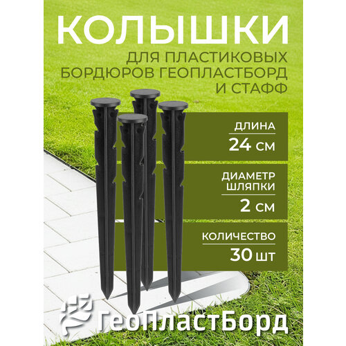 фото Колышек садовый для пластиковых бордюров геопластборд, 24см комплект 30 шт.