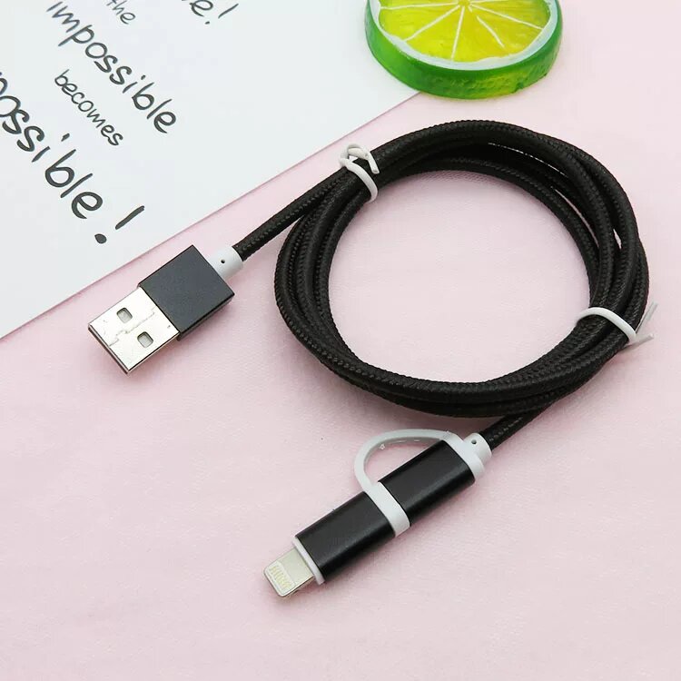 Кабель 0,25 м Micro USB к Lightning, черный цвет для устройств Apple, быстрая зарядка совместима