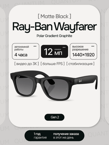 Изображение товара Умные Очки Ray-Ban Wayfarer (Gen 2) с камерой, Matte Black/Polar Gradient Graphite