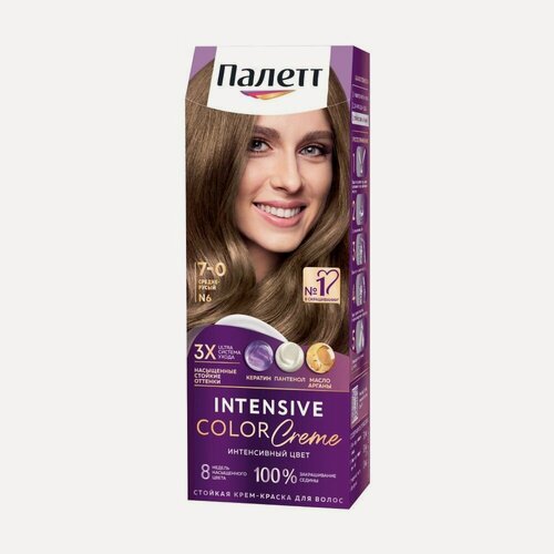 Изображение товара Стойкая крем - краска для волос Палетт Интенсивный цвет N6 Средне-русый 50мл