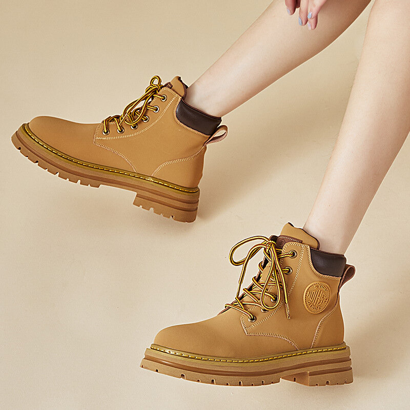 Настоящие кожаные ботинки Мартин, желтые ботинки, лето 2025, новые осенние и зимние ретро ботинки цвета хаки, толстоподошвенные рабочие ботинки, короткие ботинки